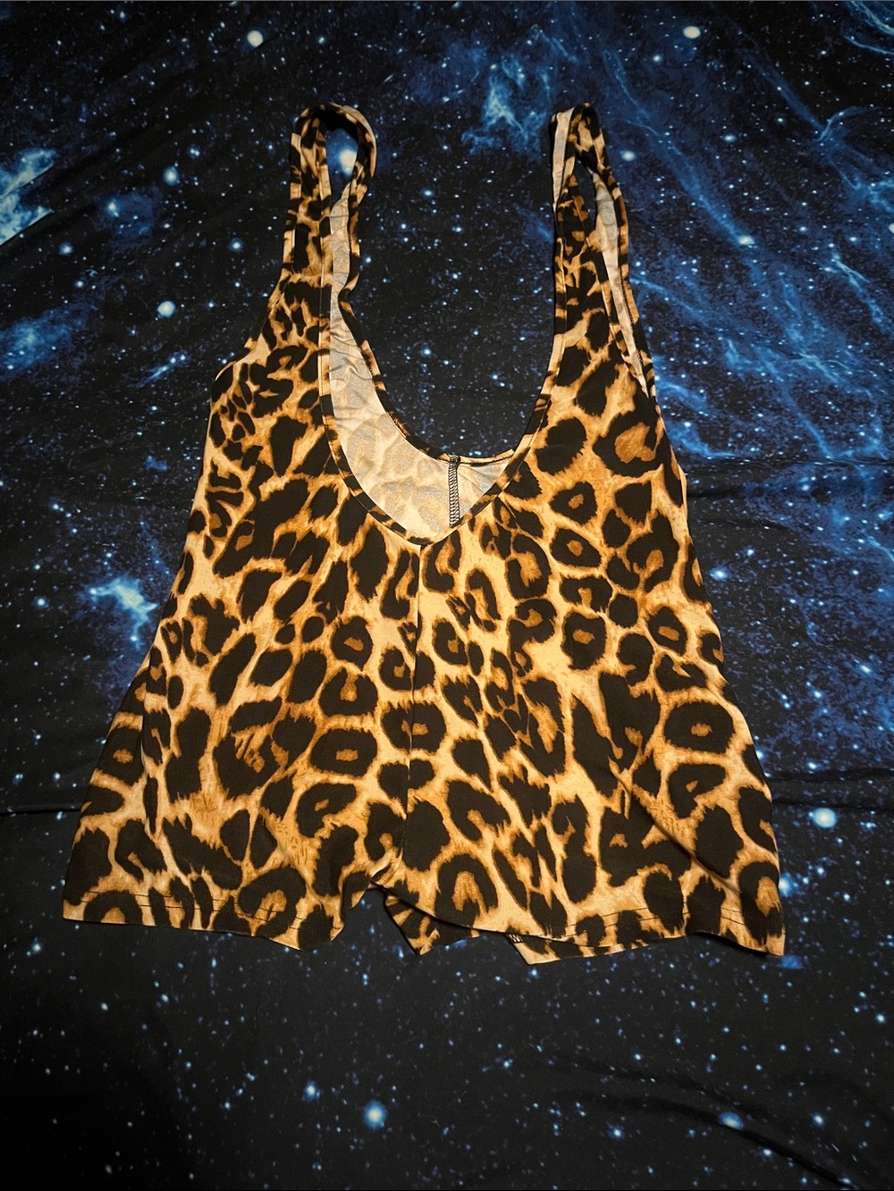 Leopard Print Scoop Neck Women's short-alls